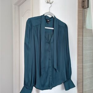 PAIGE Cleobelle Emerald Tie Front Long Sleeve Blouse